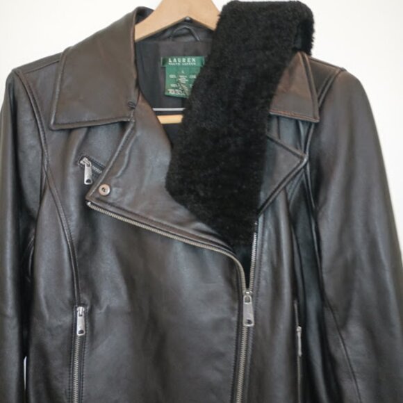 Ralph Lauren women's lamb genuine leather motorcycle jacket size L - Picture 7 of 11
